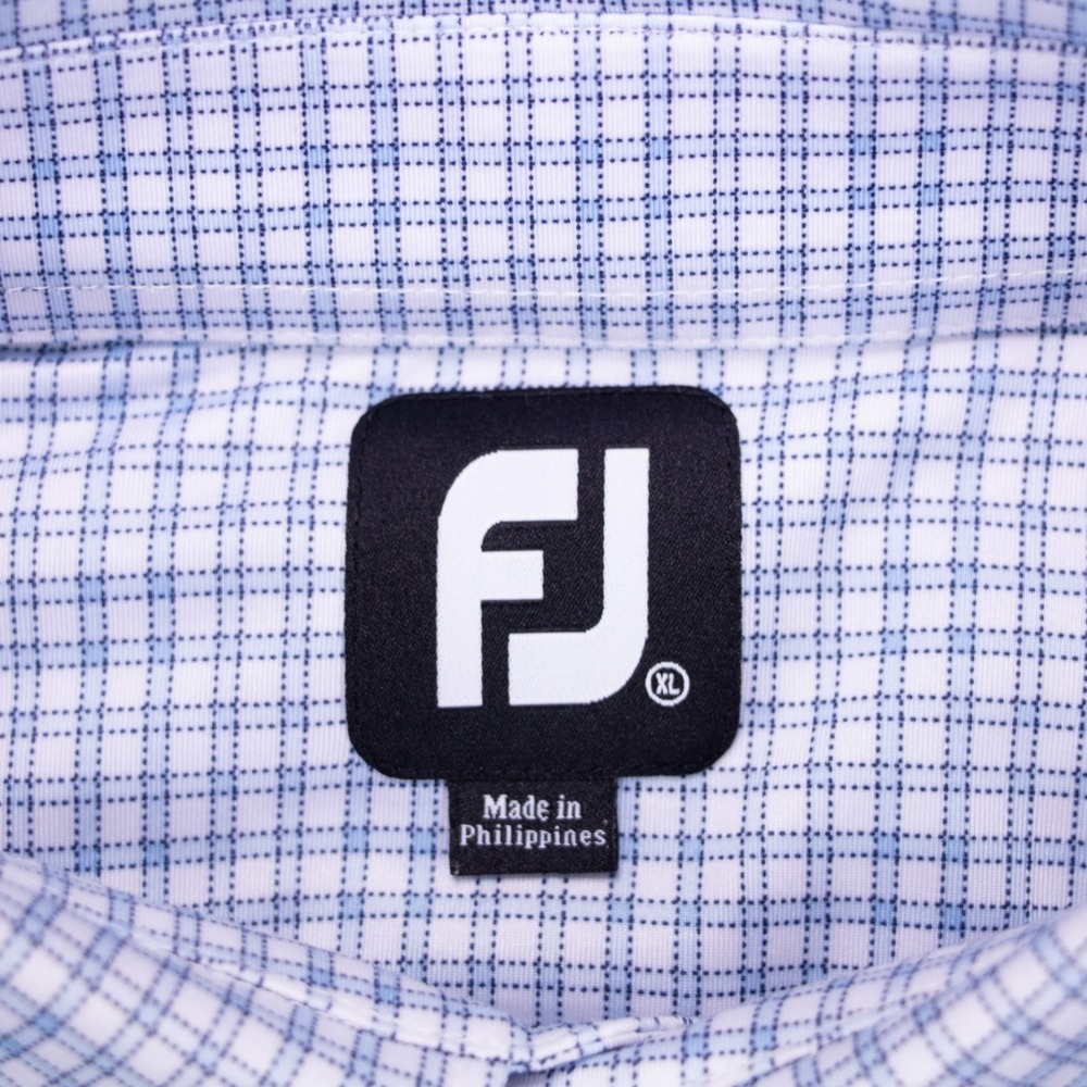 FootJoy Golf Polo Shirt Mens XL‎ Blue White Check Plaid Short Sleeve Stretch - Picture 5 of 9